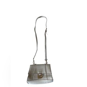 White Croc-Embossed Mini Crossbody Bag with B Buckle-Gorgeous!